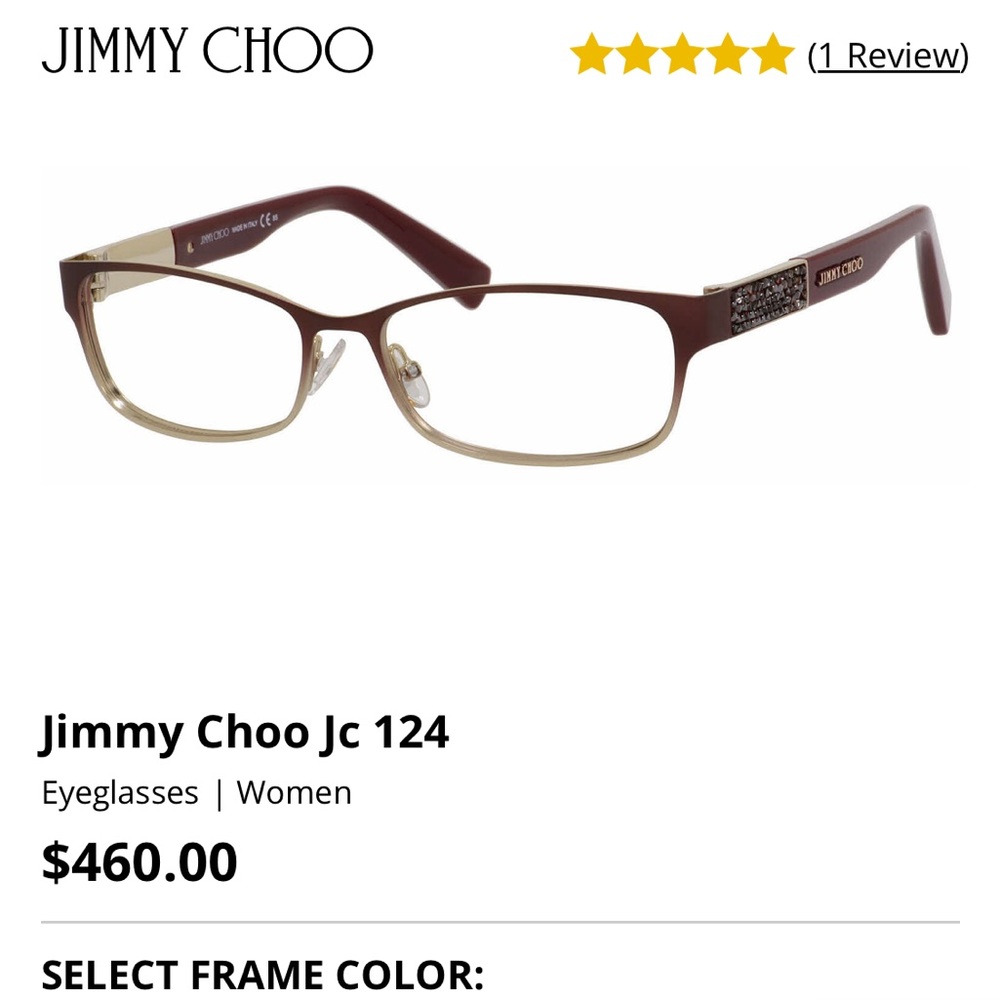 Jimmy Choo frames in a deep, dark burgundy.